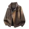 Nova jaqueta de couro estilo retro americano com gola alta e tie-dye para homens, peça de outer wear de alta qualidade com fivela de avião jaqueta bomber