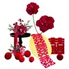 Conjunto de decoração para quarto de casamento, flores artificiais para sala de estar de casa nova, atmosfera de casamento com placa "felicidade dupla", fundo de roupão