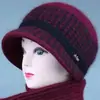 Gorro de Lana de Invierno para Mujer de Mediana Edad y Anciana, Gorro Cálido con Felpa, Protección contra el Frío, Gorro de Punto Engrosado con Ala Ancha