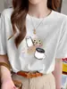 Camiseta Branca de Algodão com Manga Curta e Gola Redonda, Estampa de Floco de Neve, Tendência Verão 2026, Moda Feminina Casual, Camiseta Básica Fina