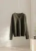 Textura tipo nuvem26 Suéter de Tricô com Decote V de Manga Longa em Lã e Cashmere Atmosférico Outono/Inverno para Mulheres, Pulôver Liso