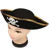 Suprimentos de Halloween Acessórios Piratas do Caribe Chapéu de Capitão Chapéu de Pirata Plano com Fita Vermelha Corda Vermelha Chapéu de Caveira