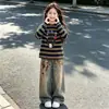 Conjunto Rayado para Niña Primavera y Otoño 2026 Nuevo Top de Dibujos Animados para Niños Ropa de Otoño Jeans con Graffiti para Niña Conjunto de Dos Piezas