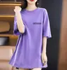 E-commerce Transfronteiriço~Camiseta Feminina Manga Curta de Corte de Etiqueta de Alta Qualidade Redutora de Idade Solta Tamanho Grande Comprimento Médio Manga Três Quartos Camiseta Camada Base