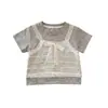 ¡Novedades de Verano! ¡Versátil! Conjunto Elegante Chic de Camiseta Rayada Falsa de Dos Piezas y Pantalón Cubrepañal para Bebé Niña