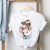 Dia das Mães mãe filha padrão casual casual manga curta masculina e feminina nova europeia e americana casual camiseta masculina Gola redonda