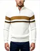 Suéter de media cremallera para hombre para comercio exterior, otoño e invierno 2026, cuello alto, bloques de color a rayas, camiseta base de punto casual moderna para hombre