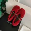 Otoño/Invierno 2026 Estilo Ballet Correa Única Punta Redonda Planos Cómodos Versátiles Zapatos Peludos para Mujer Calzado Exterior Zapatos Mary Jane de Lana de Cordero de una Sola Correa