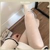 Meias Brancas Femininas Primavera e Verão Finas Doce Laço Meia-calça Branco Creme Lolita Ponto Ondulado Redondo jk Seda Preta