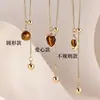 Collar Colgante Ojo de Tigre para Mujer, Mezcla, Largo, Estilo Old Money, Cadena Decorativa para Suéter, Sensación de Lujo, Nicho, Accesorios para Superponer