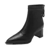 Zíper de metal pontudo novos saltos altos salto grosso botas de tornozelo femininas 2026 moda botas finas couro macio