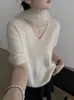 26 Outono Novo Estilo Coreano Cor Sólida Seda Caxemira Escovado Gola V Manga Curta Para Ir ao Trabalho Casual Versátil Suéter de Tricô para Mulheres