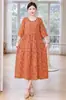 Vestido Retro de Algodón y Seda con Cuello Redondo para Mujer Tallas Grandes, Vestido Largo Holgado Adelgazante, Vestido Estampado Estilo Vacaciones, Venta al por Menor Transfronteriza