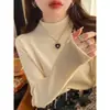 Camada base feminina outono inverno nova roupa íntima sensação suéter gola média preto gola alta meia blusa de tricô top