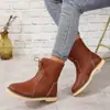 Botas de cordones hasta la mitad de la pantorrilla de color liso con patrón de lichi y costuras decorativas, botas de trabajo de suela gruesa, estilo británico, versátiles, transfronterizas, botas de cuero para mujer de otoño e invierno