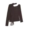 Top de Hombros Descubiertos Estilo Francés Wanwei para Mujer 2026 Otoño Nuevo Una Pieza Transparente Cinta Hombro Asimétrico Camisa Base Y7010