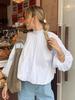 Verano 2025 Francés Commuter Blanco Cuello Redondo Manga Abullonada Top para Mujer Suelto Chic Espalda Descubierta Camisa con Cordones Ropa de Mujer