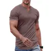 Camiseta Verano Transfronteriza Manga Corta Color Sólido para Hombre Estilo Nuevo Europeo y Americano Comercio Exterior Moda al por Mayor A partir de una Pieza