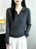 Suéter de punto retro estilo coreano old money con cuello polo para mujer, jersey holgado de manga larga para primavera y otoño