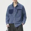 Ropa de Hombre Xintang Diseño retro de retazos estilo japonés, camisa vaquera de corte tridimensional para hombre, corte holgado, camisa casual de lujo ligero