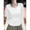 Nova Roupa Feminina de Outono Camiseta Básica de Manga Longa com Ombro Normal Modelagem Justa Cor Sólida para Passeio Casual Camada Base Top Emagrecedor