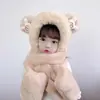 Sombrero Bufanda Guantes de Oreja de Oso Tridimensional Estilo Coreano Juego de Tres Piezas para Mujer Invierno Engrosado Cálido Sombrero para Padres e Hijos