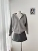 Suéter cárdigan con capucha de punto gofre para mujer, colección de otoño, estilo retro, de longitud corta, con doble cremallera