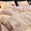 2026 Nuevo Estilo Fresco y Sencillo Lunares Gasa Arrugada Algodón Lavado Juego de Cama de Cuatro Piezas Juego de Dormitorio de Tres Piezas