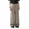 Pantalones rectos de rayas de alta gama estilo americano para hombre, pantalones casuales versátiles de estilo "old money" con botones largos retro para parejas