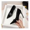 Versátil Remache Elegantes Zapatos Profesionales 2025 Nuevo Punta Afilada Boca Baja Stiletto Tacones Super Altos Negros Franceses para Mujer