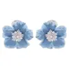 Pendientes de Flor con Esmalte de Goteo Azul, Pinzas para Orejas de Disco Espiral, Nuevo Estilo Caliente 2025, Únicos Elegantes, Pendientes y Aretes Exquisitos