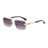 Nuevas gafas de sol para conducir estilo europeo y americano, gafas de sol sin montura de metal con cabeza de leopardo, gafas de sol cuadradas de moda con protección UV