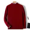 Suéter 100% Lã Pura Masculino Gola Alta Meia Cor Suéter Pulôver Outono e Inverno Casual de Negócios Camisa Base de Tricô de Caxemira