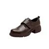 Mocasines Retro de Suela Gruesa y Punta Redonda para Mujer, Nuevo Estilo Otoño 2026, Zapatos de Commuter con Velcro, Tacón Grueso y Corte Profundo, Zapatos de Piel para Mujer