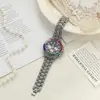 Reloj de Acero con Banda de Acero y Diamantes Coloridos Cielo Estrellado Creativo Transfronterizo Reloj de Diamantes de Tres Ojos Moda Decorativo Calendario Reloj para Mujer Banda de Acero Totalmente Diamantada Reloj de Cuarzo