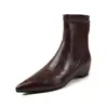 Botas delgadas súper elásticas para mujer, nuevas botas de estilo coreano para otoño e invierno con punta y que aumentan la altura, botines de tacón medio con cremallera trasera para mujer
