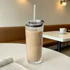 Taza de vidrio para beber con pajilla, gran capacidad, transfronteriza, personalizada, con tapa, creativa y elegante, para café, Americano helado, latte