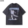 Camiseta de manga corta de algodón de calle lavada antigua de estilo europeo y americano al por mayor transfronterizo para hombre, marca de moda ins, top a juego
