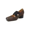 Zapatos de Ballet Retro de Punta Cuadrada para Mujer Calzado de Exterior Zapatos con Correa de Tacón Medio Zapatos de Ballet de Piel de Vaca Punta Cuadrada Nariz de Cerdo Mary Jane