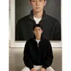 Moletom Preto com Zíper Meio Homem Outono 2026 Moletom Desconstruído Jaqueta Gola Alta Americana Estilo Japonês Preguiçoso Branco Cinza Em Estoque