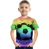 2026 Nueva Camiseta de Manga Corta con Estampado 3D de Patrón de Fútbol Iridiscente Suelta para Hombres y Niños Nueva Moda Camiseta Corta