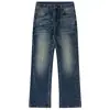 Jeans vintage de patrón de rayo azul para hombre, pantalones acampanados lavados y desgastados estilo americano, elegantes pantalones de pierna recta estilo callejero