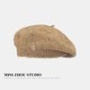 Otoño e Invierno Estilo Perezoso ~ Boina Dulce y Cool Tejida Negra Estilo Japonés para Mujer Simple Combinable Sombrero de Pintor Sombrero Belle