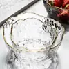 Martelo padrão borda dourada tigela de salada de vidro engrossado grande pintura de ouro Tigela ins simples transparente tigela de sopa doméstica tigela de frutas