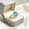 Anillo de Gema de Color Zafiro Azul Brillante Simple de Comercio Exterior para Mujer Mismo Estilo de TikTok Transmisión en Vivo Venta Caliente Temperamento Moda Cien