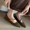 Zapatos Mary Jane de Piel Vacuna con Hebilla Redonda Chapada en Oro de Lujo Ligero Primavera 2025 Tacón Bajo Grueso Punta Cuadrada Distintiva Viaje Cuero Genuino Zapatos de Una Capa para Mujer