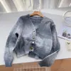 Cardigan Tricotado Gradiente Doce e Suave de Alta Qualidade Feminino Outono e Inverno Estilo Ocidental Versátil Gola V Manga Longa Suéter de Cor Contrastante
