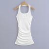 Ropa de Mujer Transfronteriza al por Mayor Moda de Chicas Atrevidas Versátil Halter Fruncido Delgado Delgado sin Mangas Chaleco Vestido sin Espalda