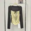 Camiseta de Manga Larga con Lunares Estilo Puro Deseo Ruoxin, Falsa Dos Piezas para Mujer, Nuevo Modelo Otoño 2026, Top Ajustado con Cordón y Pliegues, Dulce y Picante
