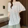 Camiseta Casual Feminina Plus Size de Verão Nova com Gola Redonda, Caimento Solto, Estampa de Estrelas, Strass Resistente, Manga Curta